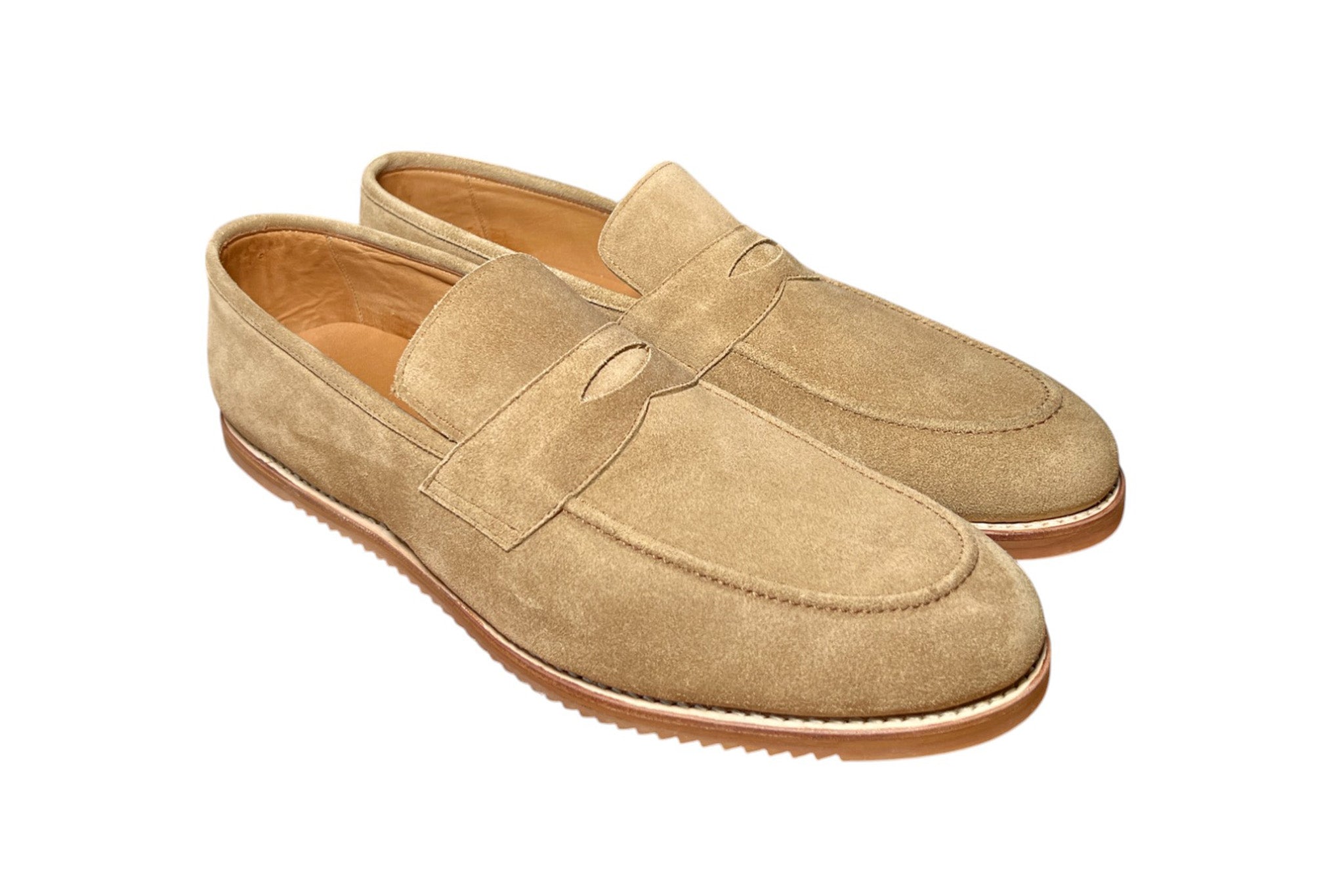 Pair of Zero Drop Wide Toebox Tan Suede Penny Loafers