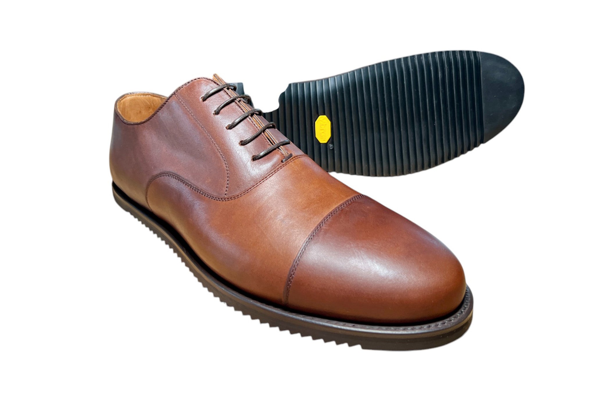 Sole & side of Zero Drop Dark Brown Oxford Dress Shoes