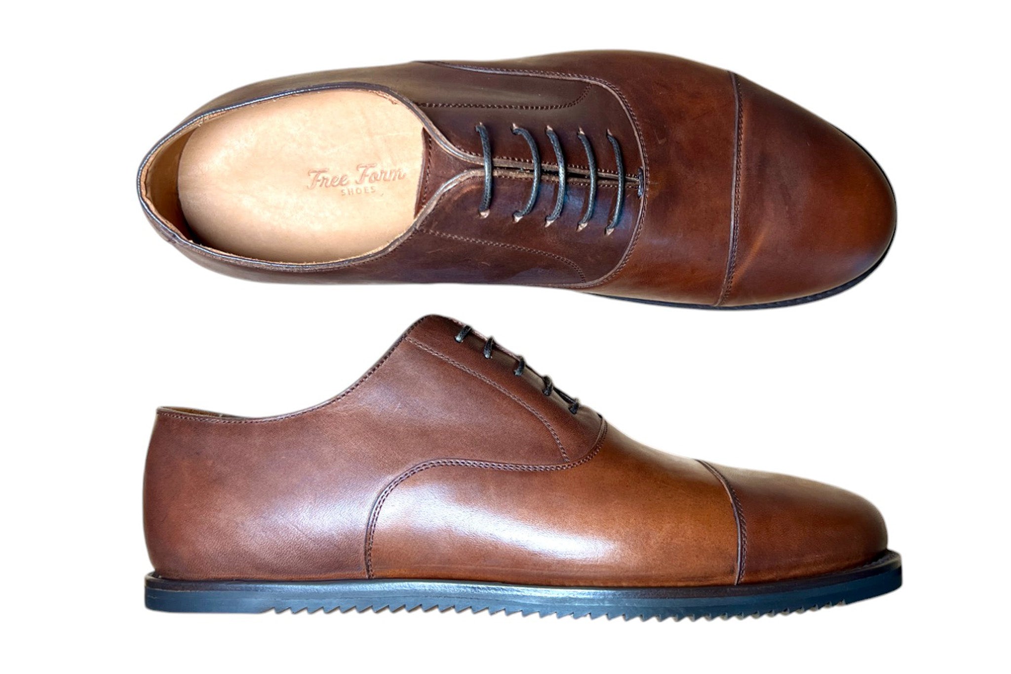 Top and side of Zero Drop Dark Brown Oxford Dress Shoe